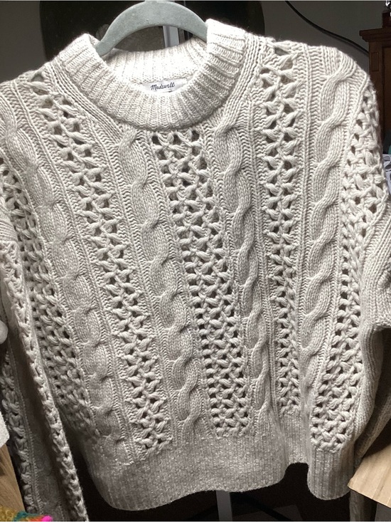 Madewell Sweaters - Madewell Cream Cable-Knit Crewneck Sweater